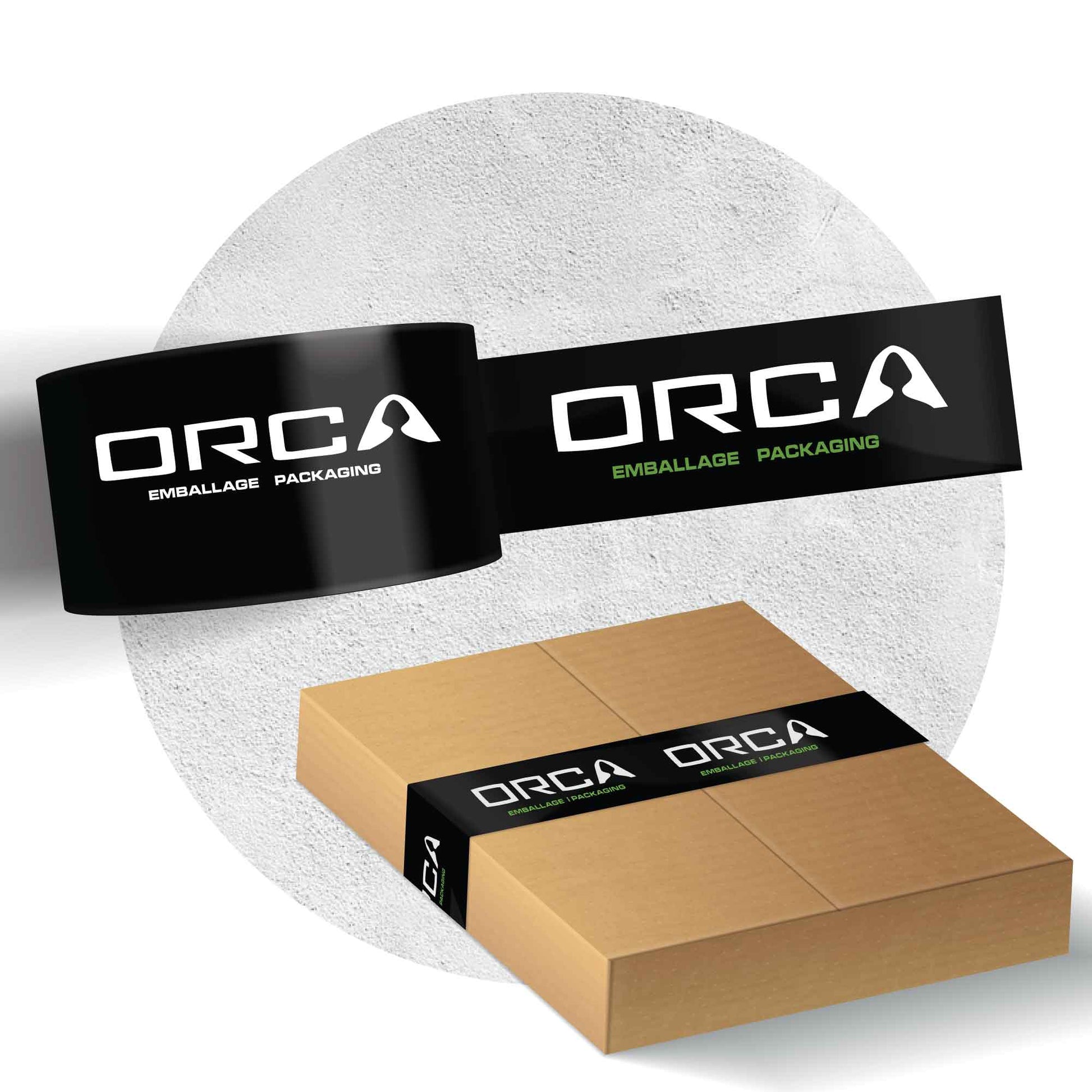 Ruban adhésif noir Orca personnalisé sur boîte d’expédition
