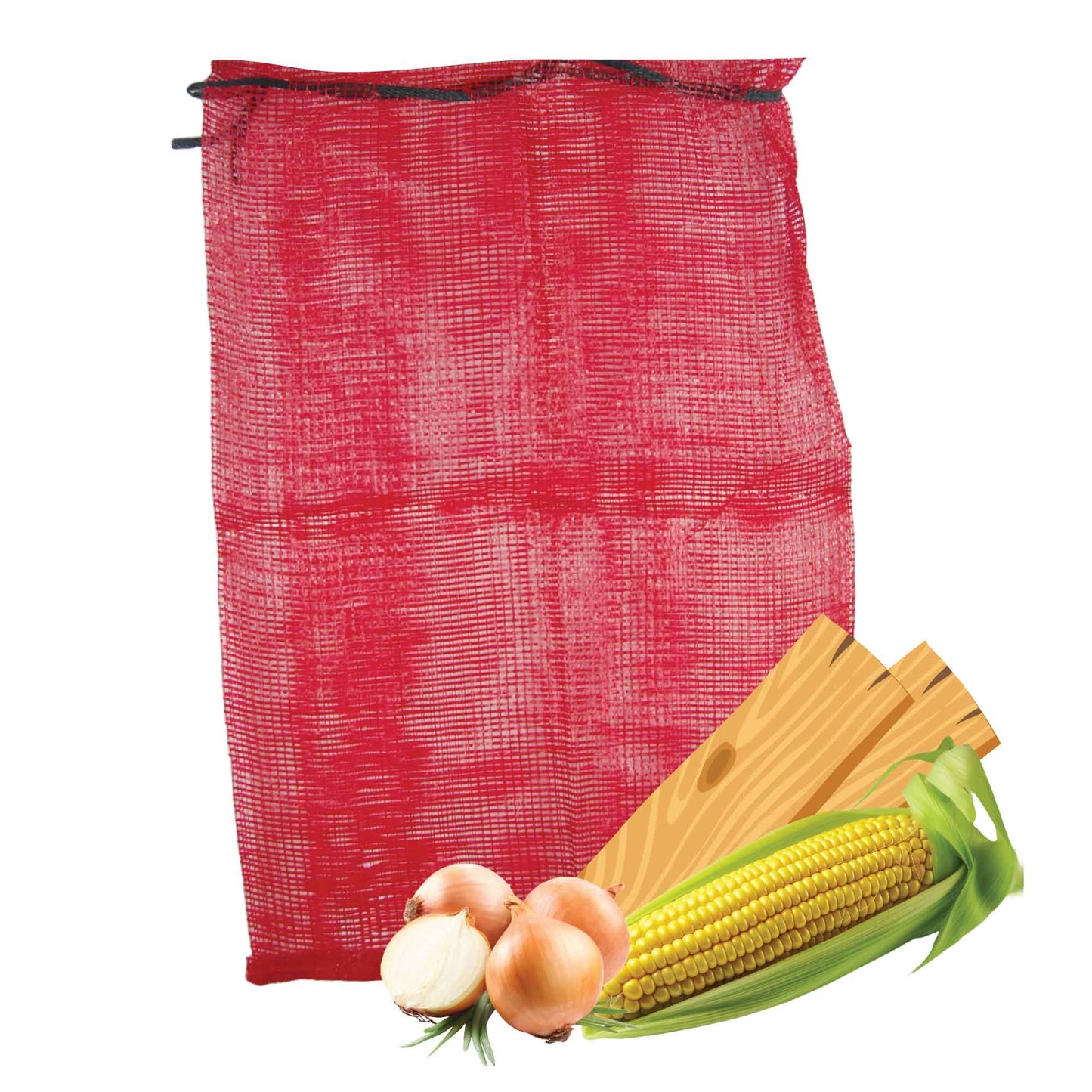 Sac de filet rouge avec maïs et oignons pour l'emballage de fruits et légumes, Orca Québec