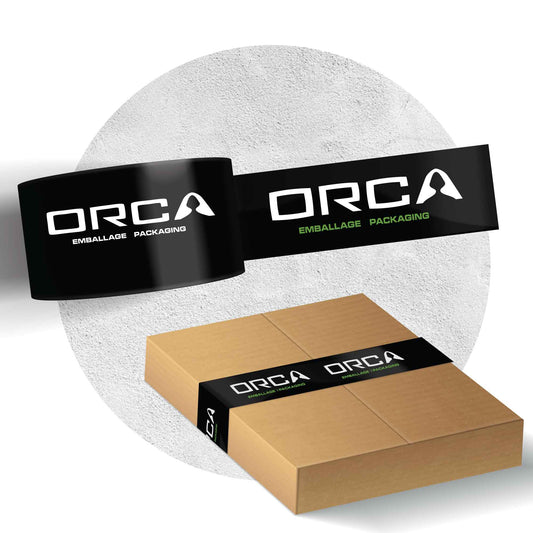 Ruban adhésif noir Orca personnalisé sur boîte d’expédition